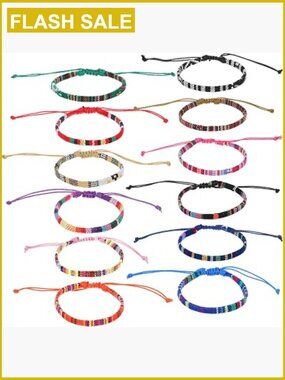 12 Adjustable Braided Rope Bracelets Surfer String Set For Men Women